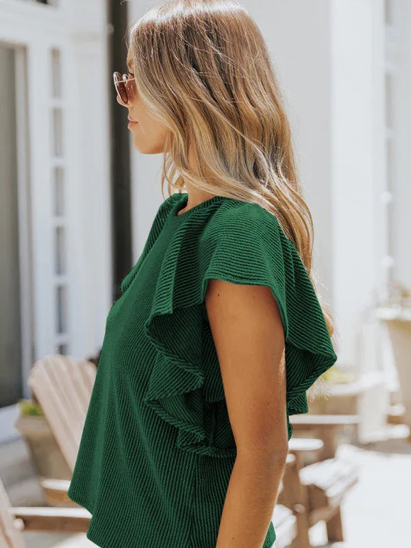 Newark casual fashion all-match ruffled sleeve top
