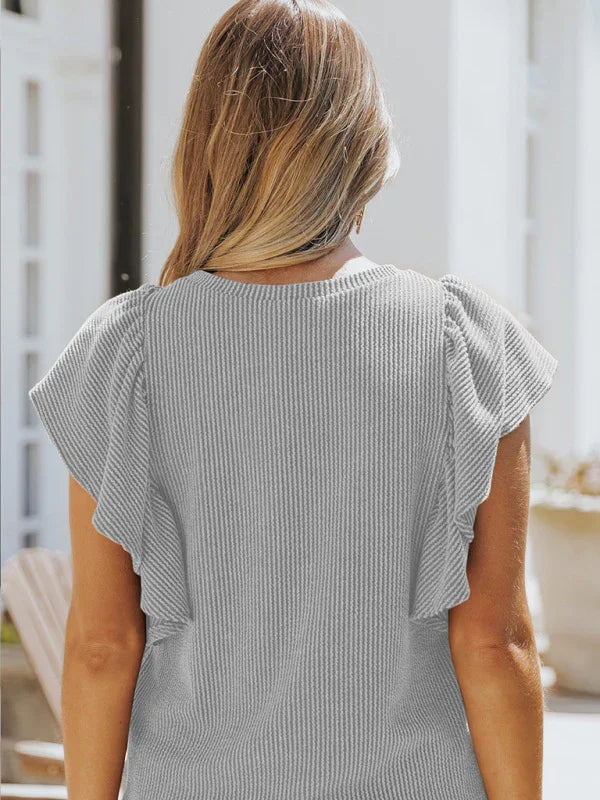 Newark casual fashion all-match ruffled sleeve top