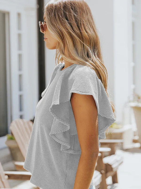 Newark casual fashion all-match ruffled sleeve top