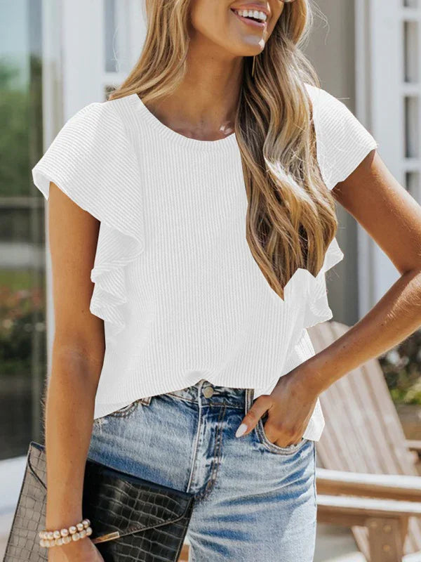 Newark casual fashion all-match ruffled sleeve top