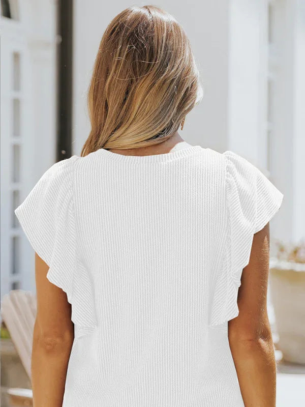 Newark casual fashion all-match ruffled sleeve top