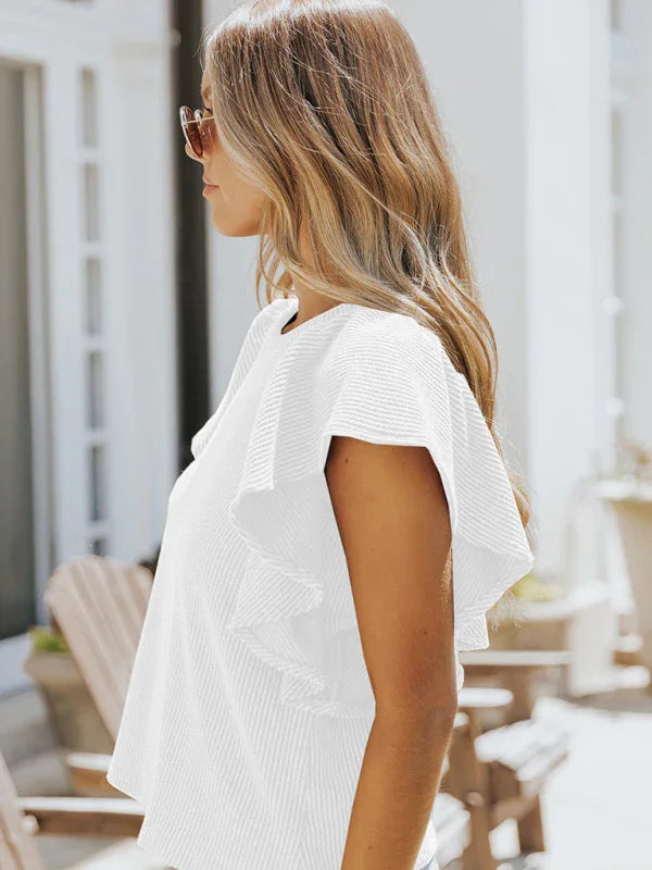 Newark casual fashion all-match ruffled sleeve top