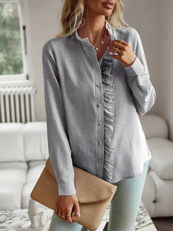Flushing Elegant commuter open button ruffle top
