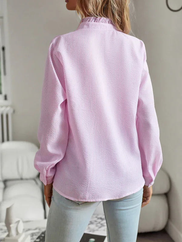 Ashley Elegant commuter open button ruffle top