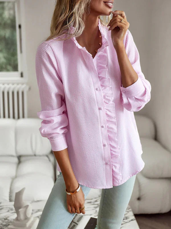 Flushing Elegant commuter open button ruffle top