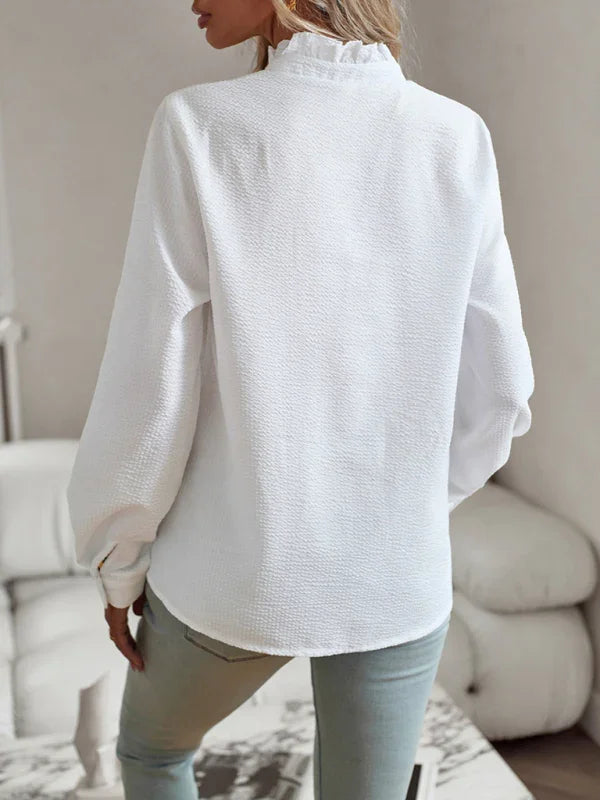 Ashley Elegant commuter open button ruffle top