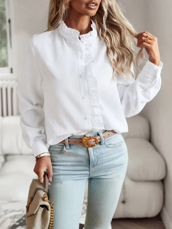 Flushing Elegant commuter open button ruffle top