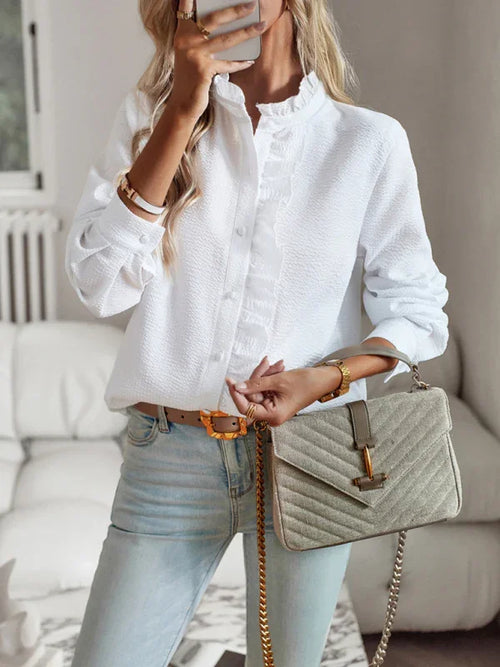 Ashley Elegant commuter open button ruffle top