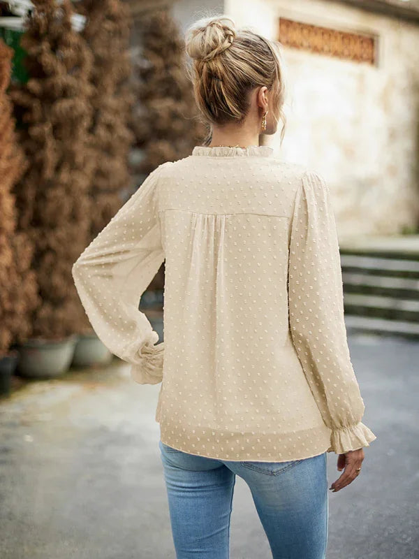 Dennie Temperament and elegant v-neck knotted long-sleeved top blouse