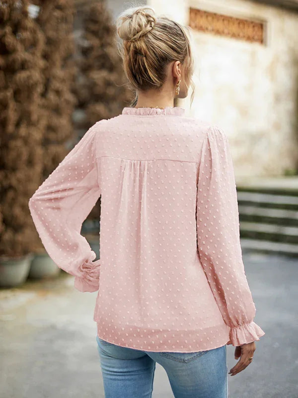 Dennie Temperament and elegant v-neck knotted long-sleeved top blouse