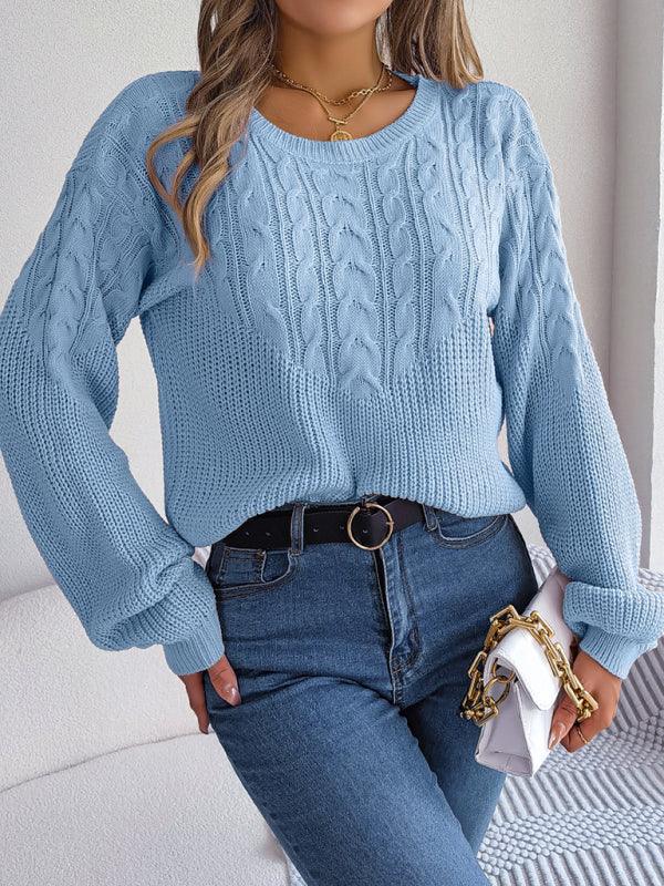 Bedfort casual twist stitching lantern sleeve pullover sweater