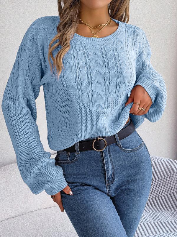 Bedfort casual twist stitching lantern sleeve pullover sweater