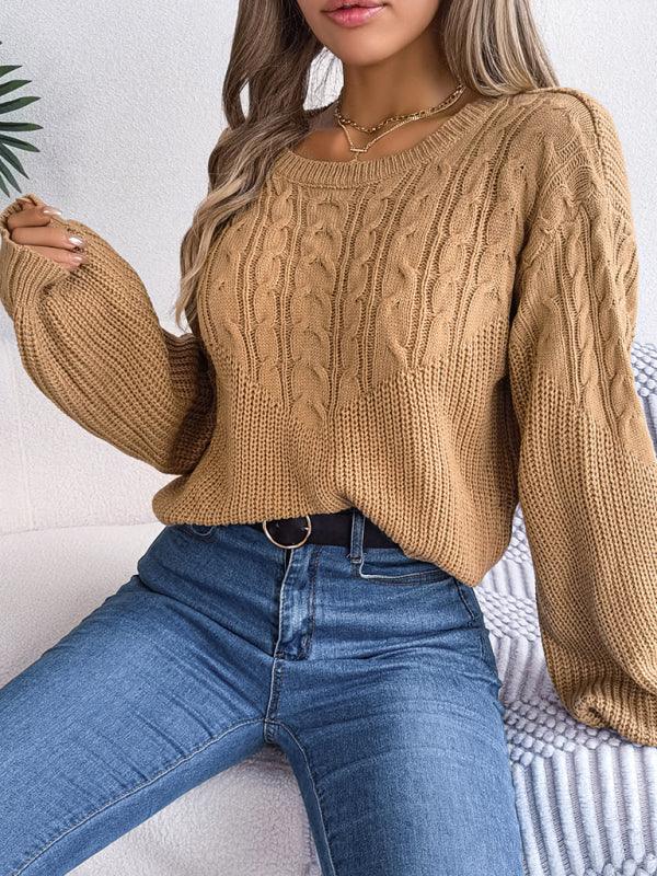 Bedfort casual twist stitching lantern sleeve pullover sweater