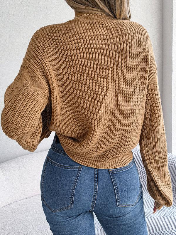 Bedfort casual twist stitching lantern sleeve pullover sweater