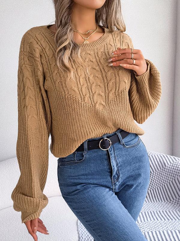 Bedfort casual twist stitching lantern sleeve pullover sweater