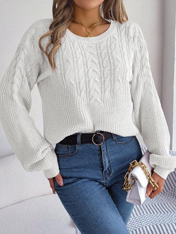 Bedfort casual twist stitching lantern sleeve pullover sweater
