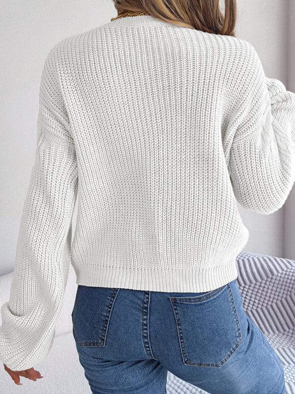 Bedfort casual twist stitching lantern sleeve pullover sweater