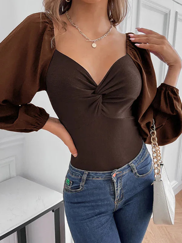 Hillarie Kink V-Neck Long Sleeve Bodysuit