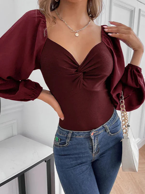 Hillarie Kink V-Neck Long Sleeve Bodysuit
