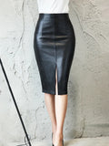 Bibie Elegant High Waist Faux Leather Pencil Skirt