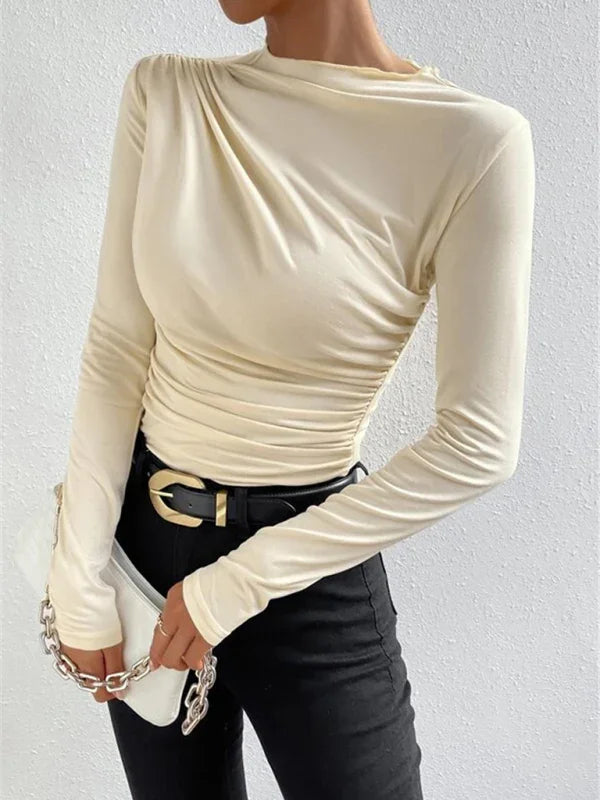 Hackensak Solid color slim fit versatile ruffled design top