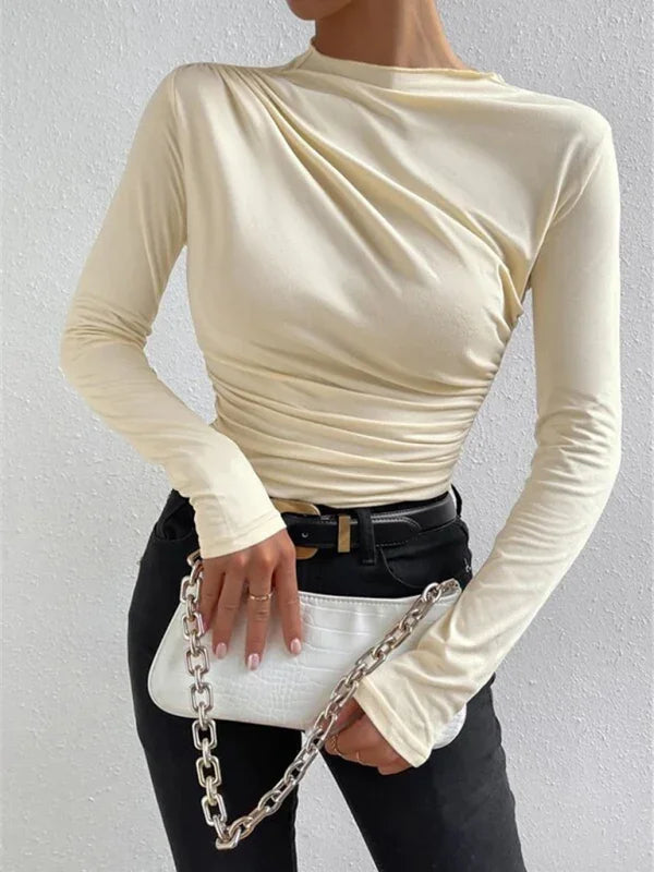 Hackensak Solid color slim fit versatile ruffled design top