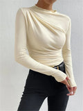 Hackensak Solid color slim fit versatile ruffled design top