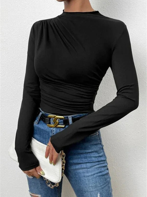 Hackensak Solid color slim fit versatile ruffled design top