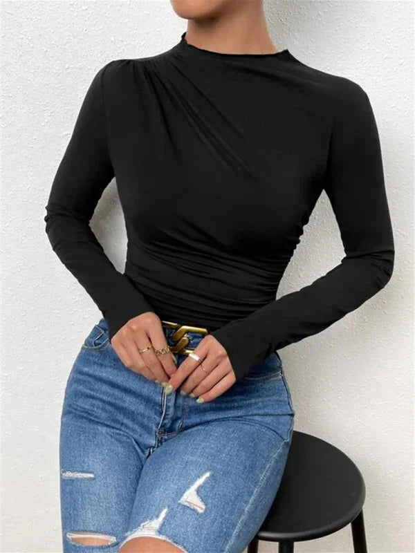 Hackensak Solid color slim fit versatile ruffled design top