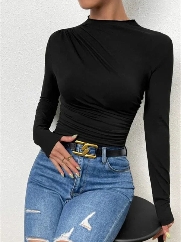 Hackensak Solid color slim fit versatile ruffled design top