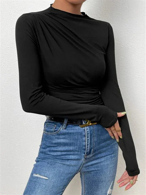 Hackensak Solid color slim fit versatile ruffled design top