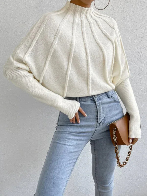 Edison Half turtleneck solid color versatile pullover bat sleeve sweater