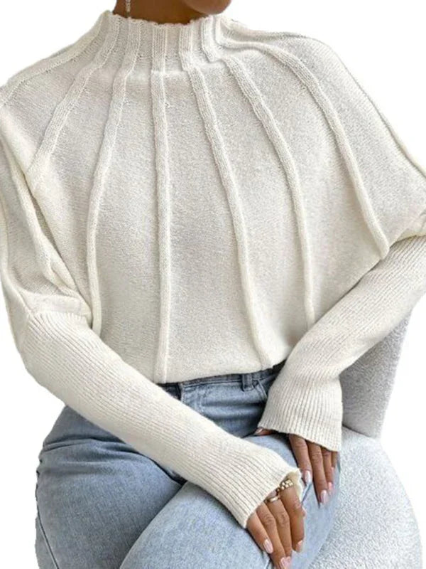 Edison Half turtleneck solid color versatile pullover bat sleeve sweater