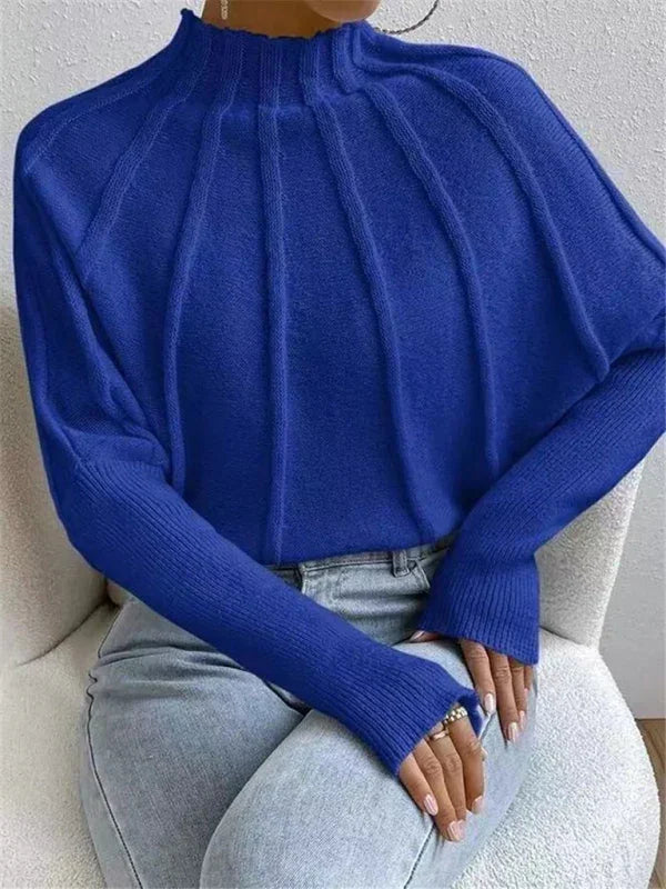 Edison Half turtleneck solid color versatile pullover bat sleeve sweater