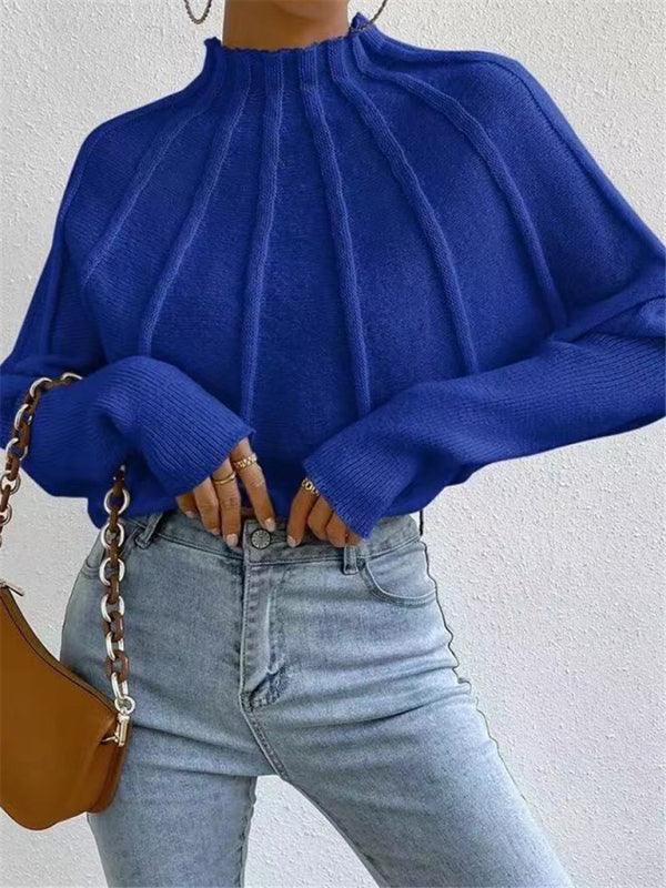 Edison Half turtleneck solid color versatile pullover bat sleeve sweater
