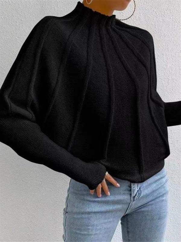 Edison Half turtleneck solid color versatile pullover bat sleeve sweater