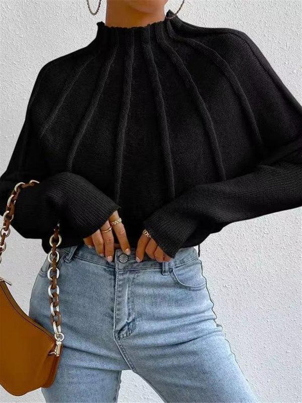 Edison Half turtleneck solid color versatile pullover bat sleeve sweater