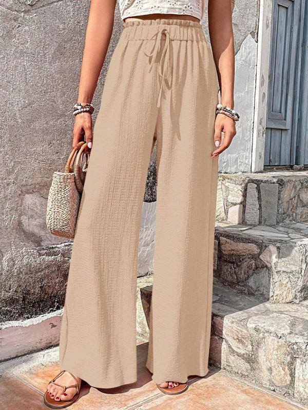 Gether Elastic waist puff plaid casual wide leg pants