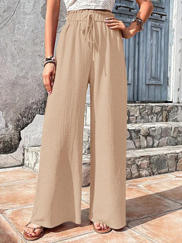 Gether Elastic waist puff plaid casual wide leg pants