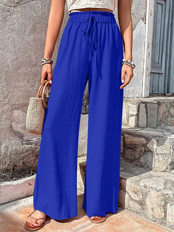 Gether Elastic waist puff plaid casual wide leg pants