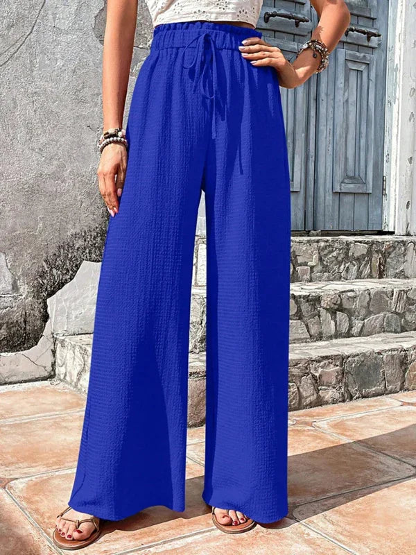 Gether Elastic waist puff plaid casual wide leg pants