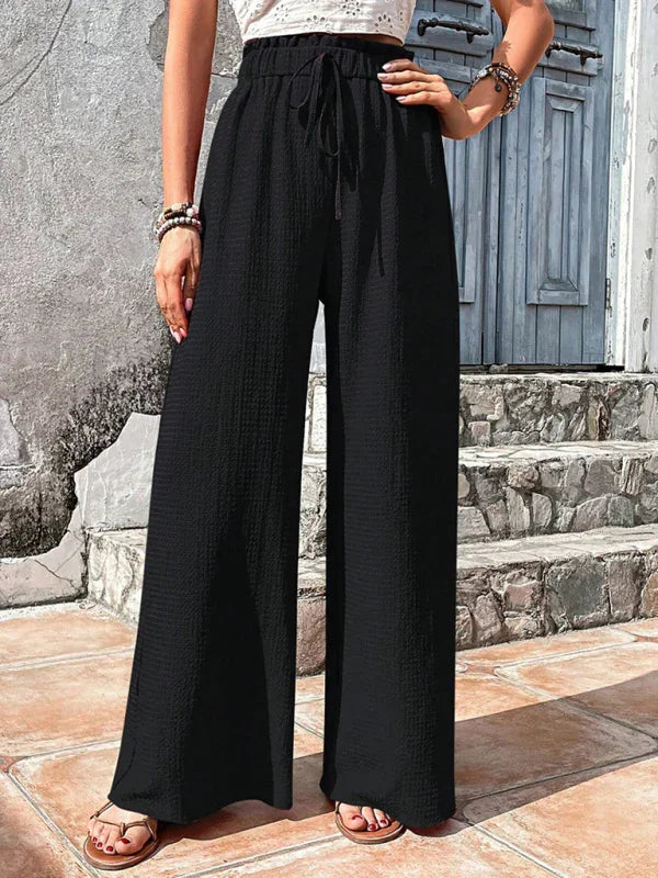 Gether Elastic waist puff plaid casual wide leg pants