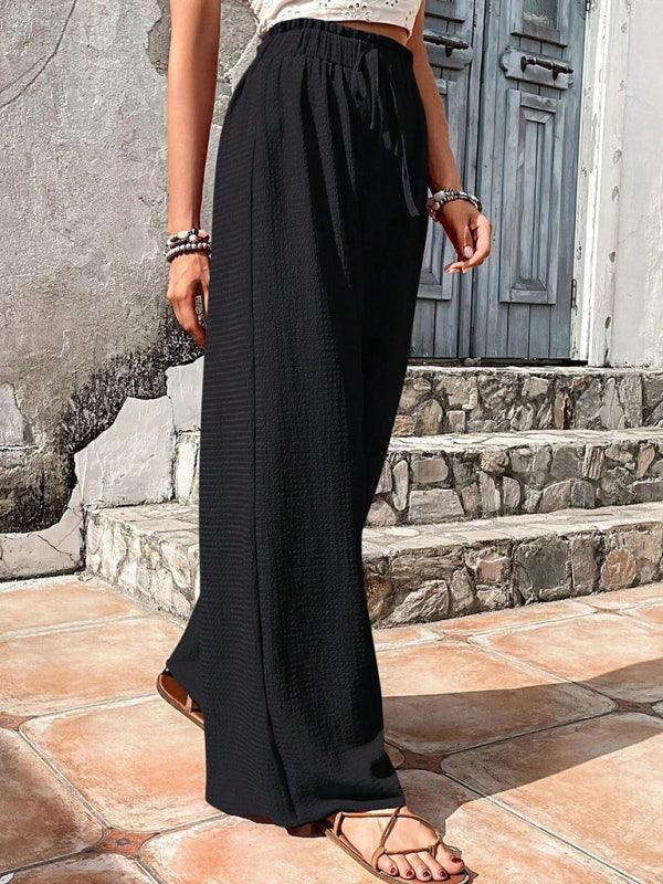 Gether Elastic waist puff plaid casual wide leg pants