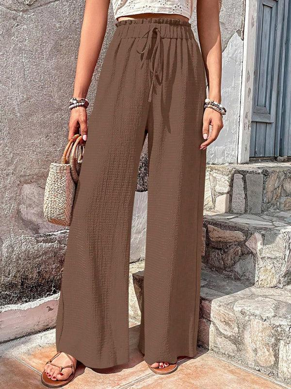 Gether Elastic waist puff plaid casual wide leg pants