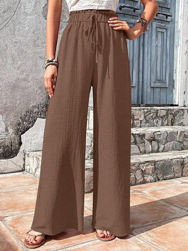 Gether Elastic waist puff plaid casual wide leg pants