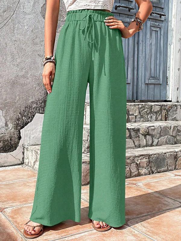 Gether Elastic waist puff plaid casual wide leg pants