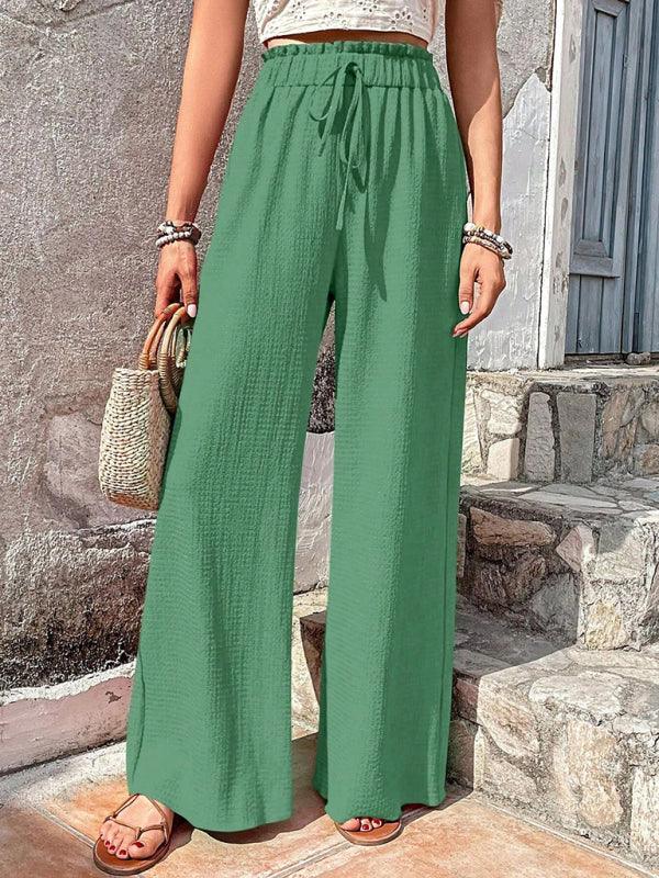 Gether Elastic waist puff plaid casual wide leg pants