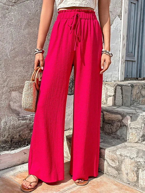 Gether Elastic waist puff plaid casual wide leg pants