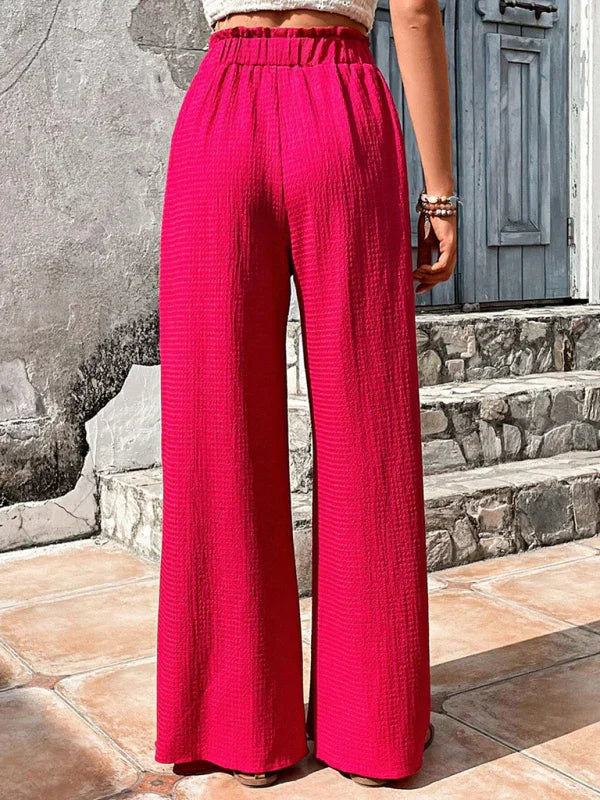 Gether Elastic waist puff plaid casual wide leg pants