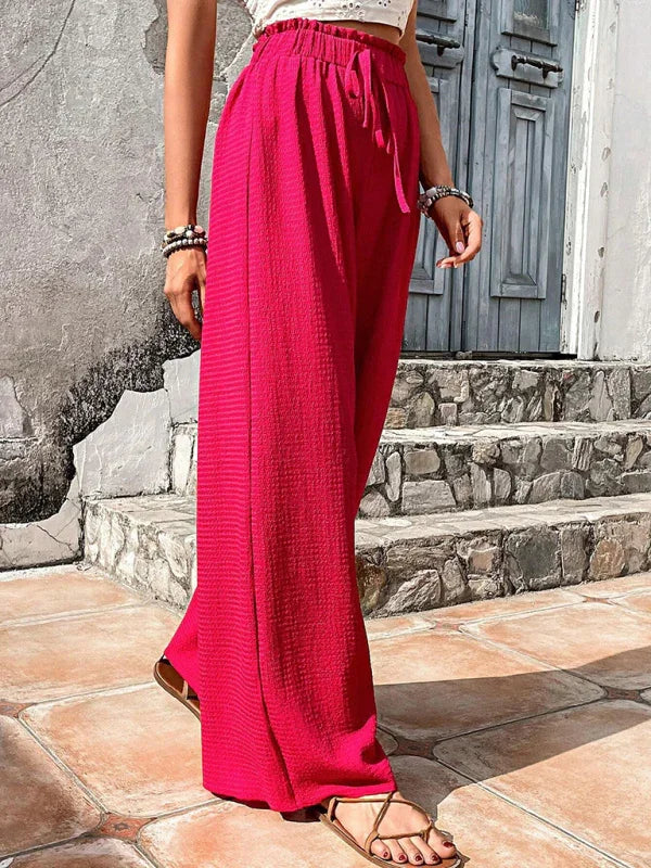 Gether Elastic waist puff plaid casual wide leg pants